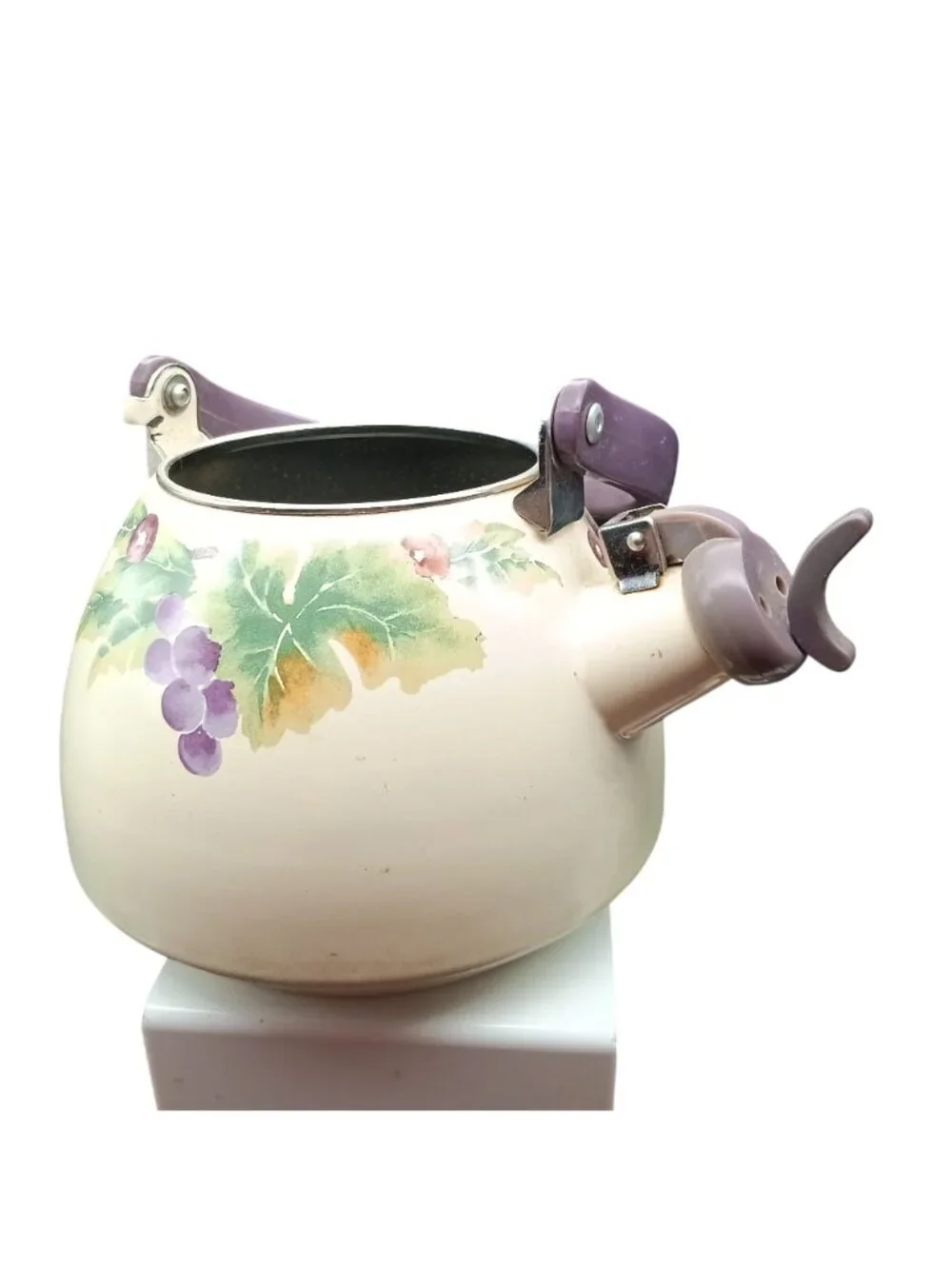 Pfaltzgraff Jamberry Vintage Whistling Tea Kettle Handpainted Grapevine Design